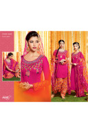 Heer6601 Magenta Orange Cotton Satin  Party Wear Printed Punjabi Salwar Kameez at Zikimo