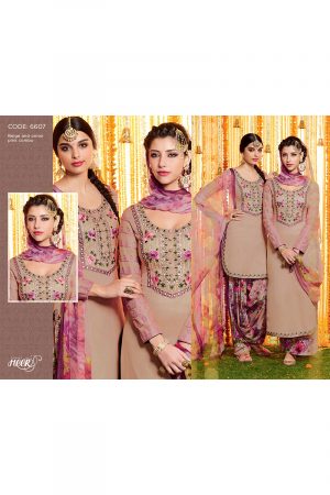 Heer6607 Rosybrown Cotton Satin  Party Wear Printed Punjabi Salwar Kameez at Zikimo