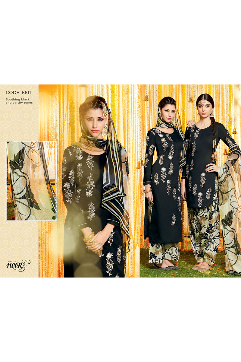 Heer6611 Black Cotton Satin  Party Wear Printed Punjabi Salwar Kameez at Zikimo 1 Heer6611 Black Cotton Satin  Party Wear Printed Punjabi Salwar Kameez at Zikimo