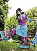 Pink and DullBlue9080A Cotton Satin Jinaam Party Wear Plazzo Suit at Zikimo