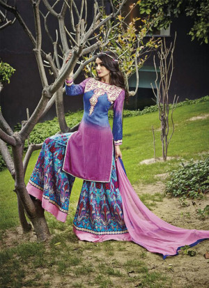 Pink and Blue9080B Cotton Satin Jinaam Party Wear Plazzo Suit at Zikimo