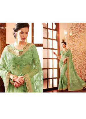 Khwaab62 Green Net Zari Work Indian Traditional Saree at Zikimo