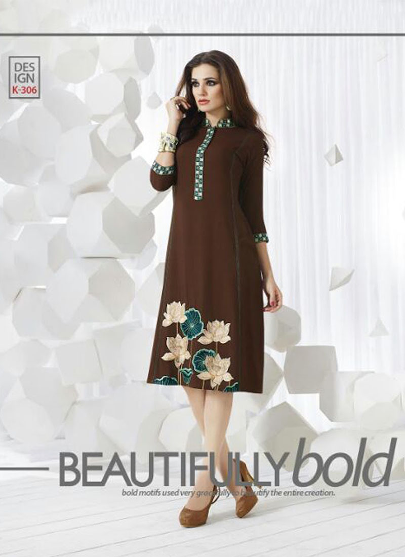 CoffeeBrownK306 Ocacsional Wear Rayon long Stitched Kurti At Zikimo 1 CoffeeBrownK306 Ocacsional Wear Rayon long Stitched Kurti At Zikimo