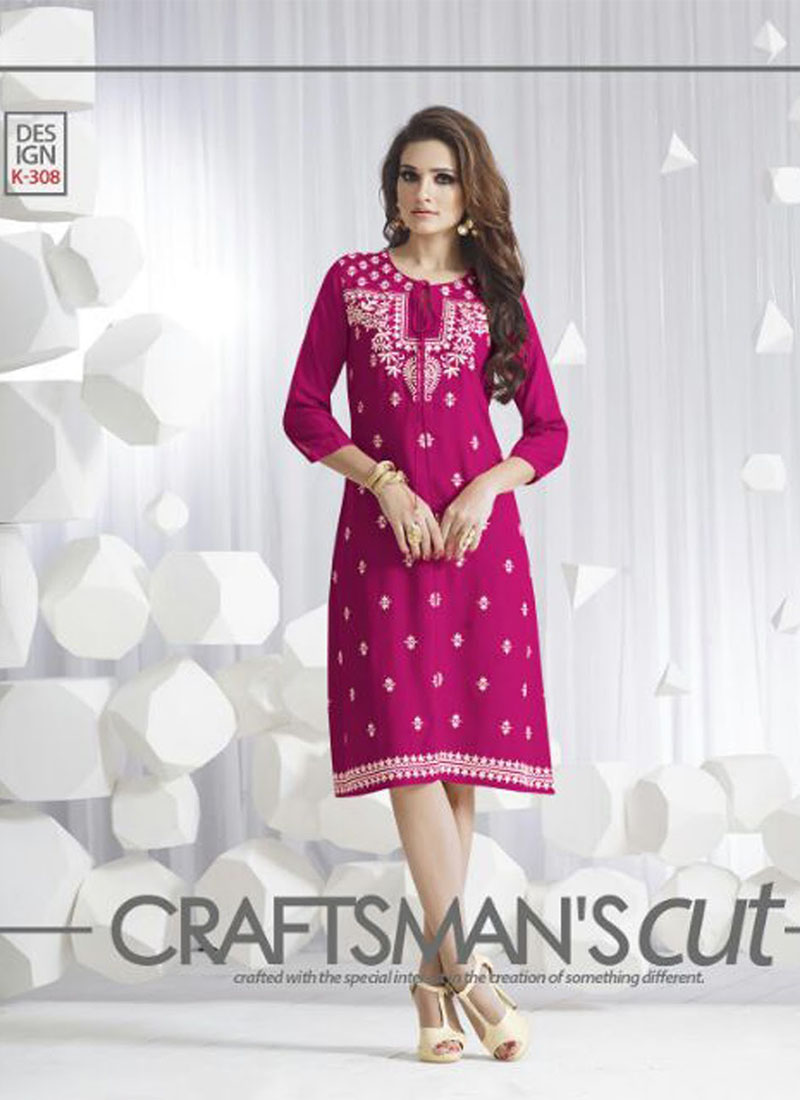 DeepPinkK308 Ocacsional Wear Rayon long Stitched Kurti At Zikimo 1 DeepPinkK308 Ocacsional Wear Rayon long Stitched Kurti At Zikimo