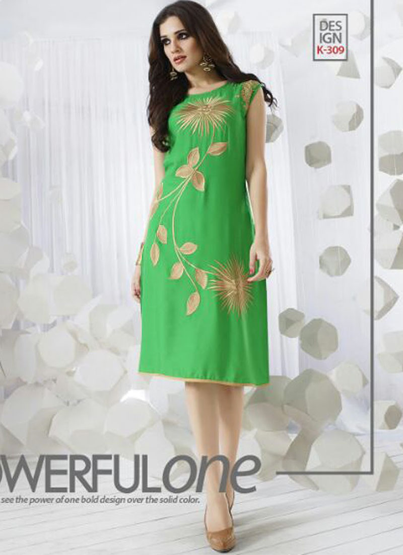 GreenK309 Ocacsional Wear Rayon long Stitched Kurti At Zikimo 1 GreenK309 Ocacsional Wear Rayon long Stitched Kurti At Zikimo