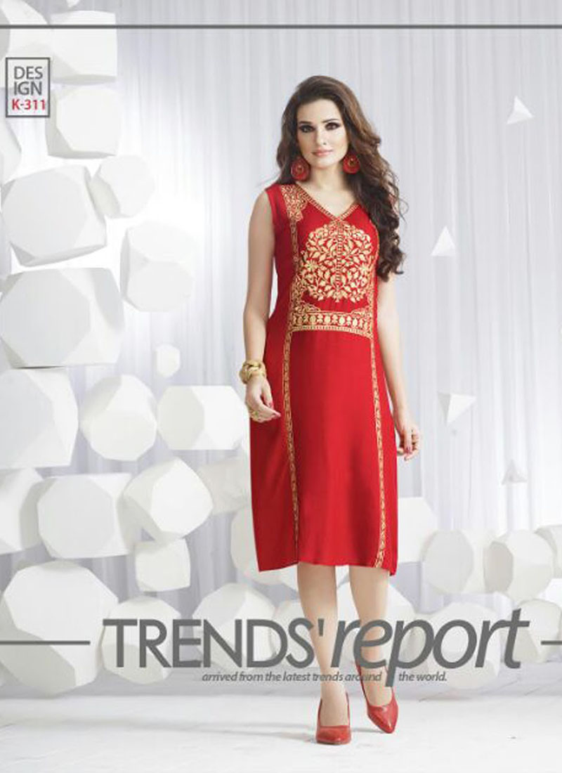 RedKK311 Ocacsional Wear Rayon long Stitched Kurti At Zikimo 1 RedKK311 Ocacsional Wear Rayon long Stitched Kurti At Zikimo