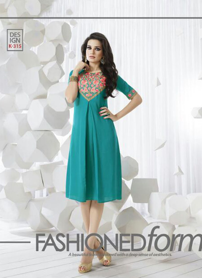 SkyBlueK315 Ocacsional Wear Rayon long Stitched Kurti At Zikimo 1 SkyBlueK315 Ocacsional Wear Rayon long Stitched Kurti At Zikimo