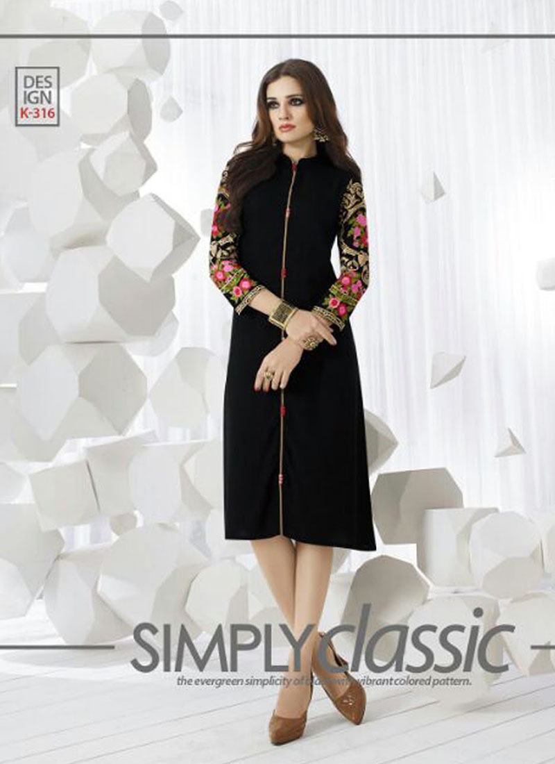 BlackK316 Ocacsional Wear Rayon long Stitched Kurti At Zikimo 1 BlackK316 Ocacsional Wear Rayon long Stitched Kurti At Zikimo