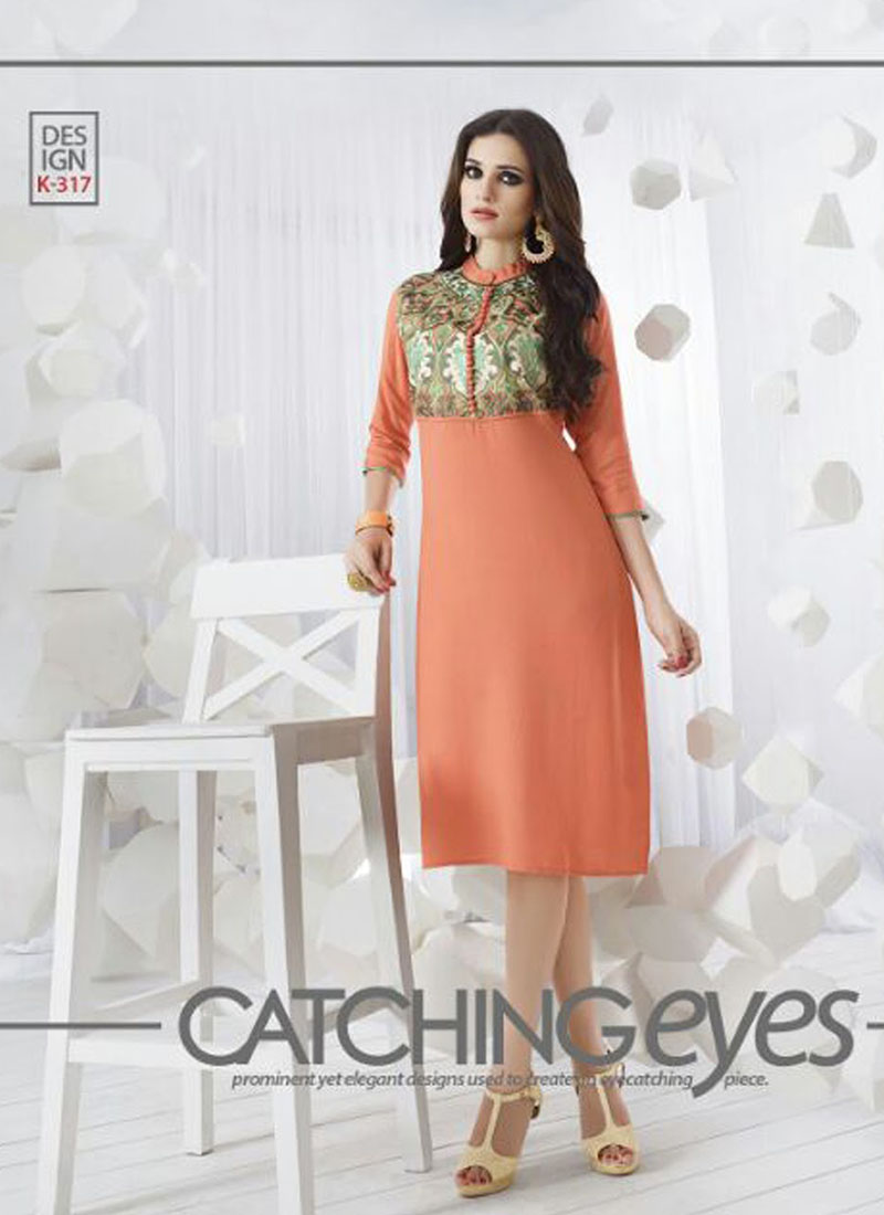 OrangeK317 Ocacsional Wear Rayon long Stitched Kurti At Zikimo 1 OrangeK317 Ocacsional Wear Rayon long Stitched Kurti At Zikimo