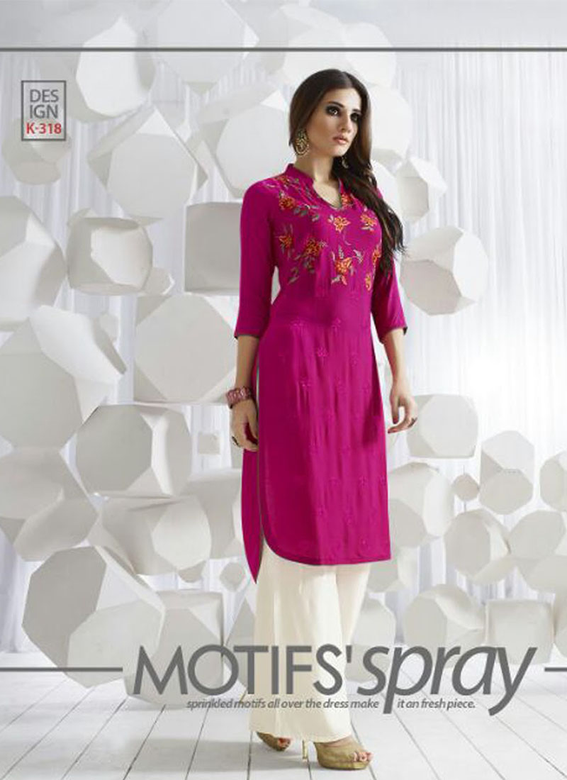 DeepPinkK318 Ocacsional Wear Rayon long Stitched Kurti At Zikimo 1 DeepPinkK318 Ocacsional Wear Rayon long Stitched Kurti At Zikimo