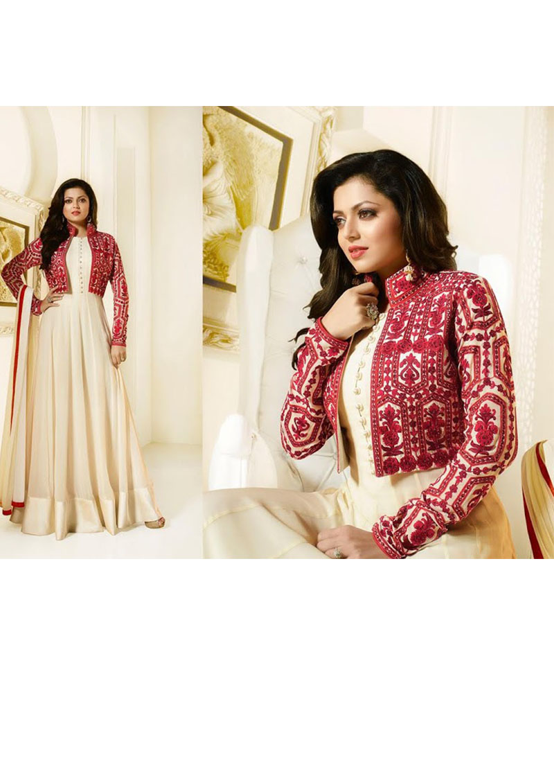 Ivory91006 Dupion Georgette Jacket Anarkali Designer Suit at Zikimo 1 Ivory91006 Dupion Georgette Jacket Anarkali Designer Suit at Zikimo