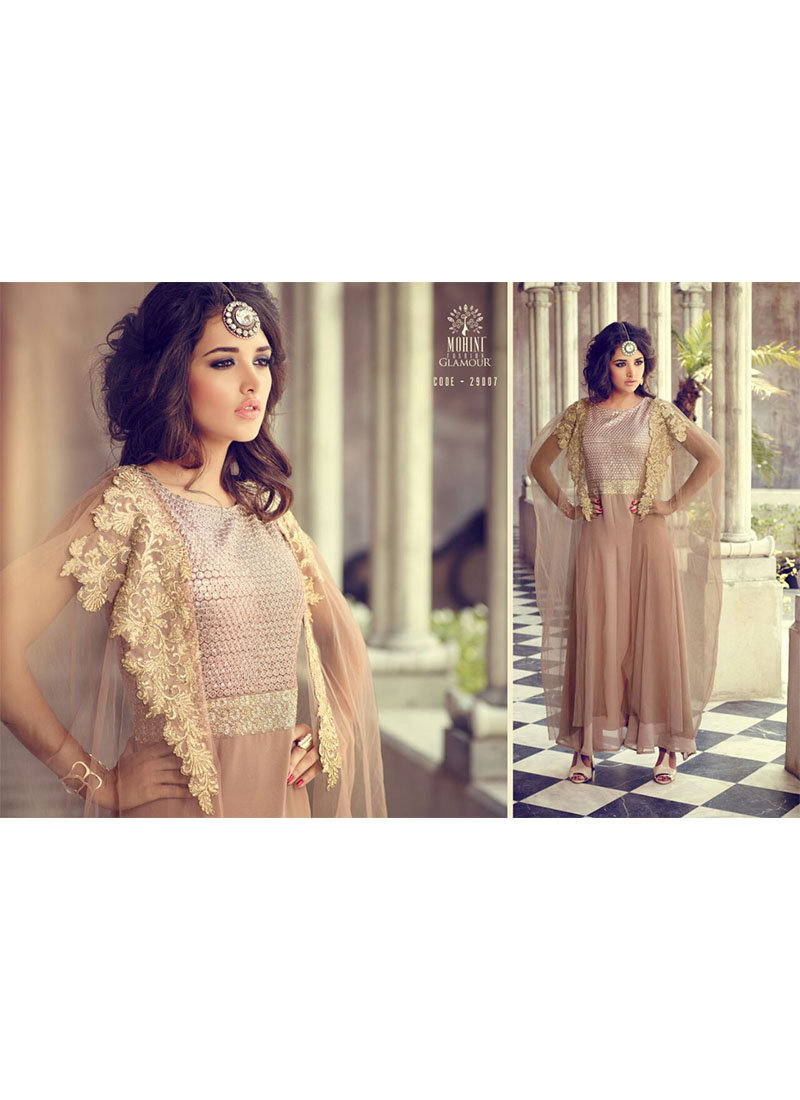 Fusion Style29006 Ivory Net Party Wear Cape Drape Suit At Zikimo