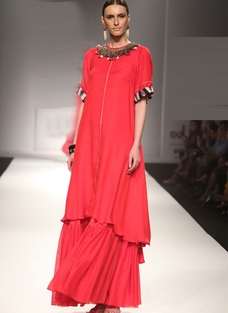 Carrot Color Georgette Straight Long Straight Suit with Sharara at Zikimo