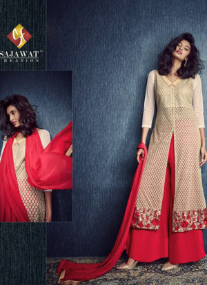 Ivory Red3804 Party Wear Designer Suit at Zikimo