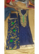NavyBlue Green Pure dupiun with Georgette Punjabi Boutique Salwar Kameez at Zikimo