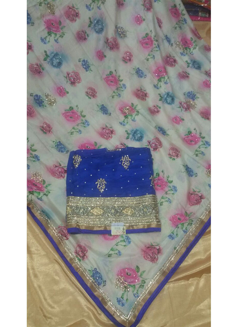 NavyBlue All Over Dupiun Punjabi Salwar Kameez With Floral Dupatta at Zikimo 1 NavyBlue All Over Dupiun Punjabi Salwar Kameez With Floral Dupatta at Zikimo