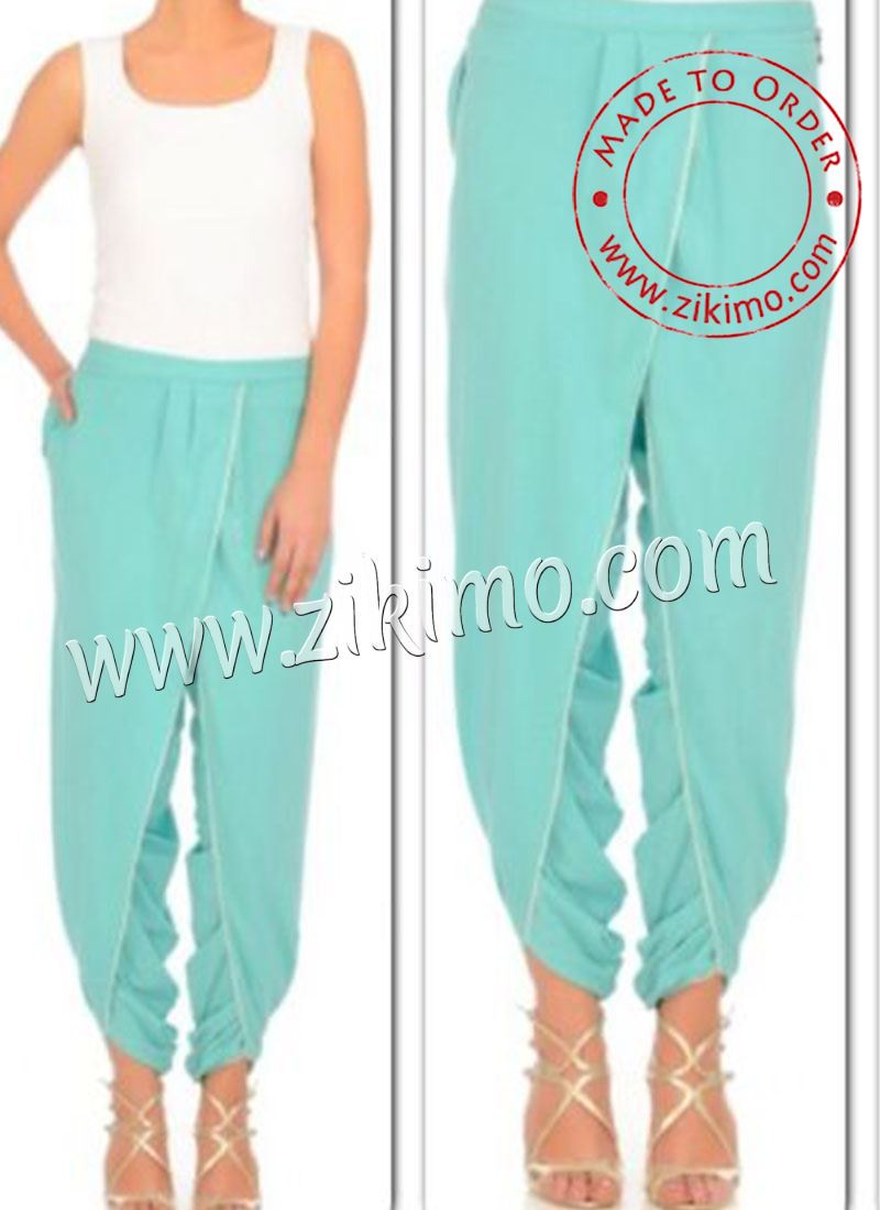 Cotton Satin SKyblue Flaired Dhoti Pants Salwar at Zikimo
