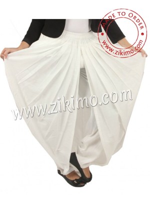Cotton Satin White Dhoti Trouser Style Salwar at Zikimo
