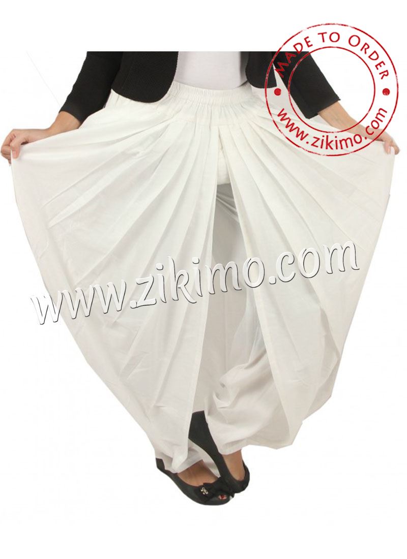 Cotton Satin White Dhoti Trouser Style Salwar at Zikimo 1 Cotton Satin White Dhoti Trouser Style Salwar at Zikimo