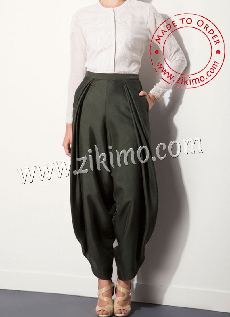 Cotton Satin Black Harem Pants Salwar at Zikimo 1 Cotton Satin Black Harem Pants Salwar at Zikimo