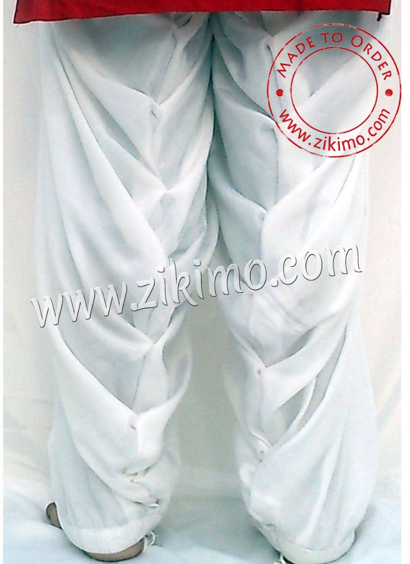 Cotton Satin White Full Patiala Punjabi Salwar at Zikimo