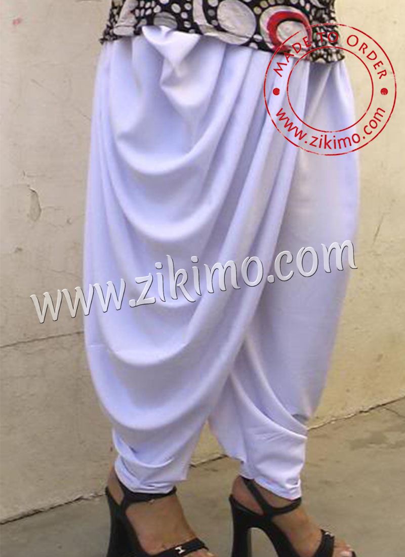 Cotton Satin White Dhoti Salwar at Zikimo