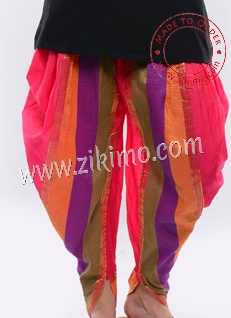 Cotton Satin Brown Multicolor Punjabi Dhoti Salwar at Zikimo
