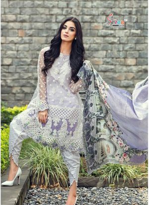 LightViolet7013 Printed Glace Cotton With Embroidered Pakistani Indian Suit at Zikimo