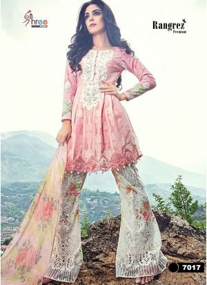 BabyPink7017 Printed Glace Cotton With Embroidered Pakistani Indian Suit at Zikimo