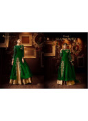 Taffeta Silk Green Zari Work Indian Wedding Semi Stitched Pakistani Suit at Zikimo