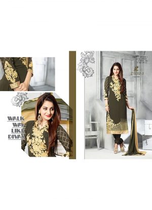 ArmyGreen3988 Embroidered Georgette Party Wear Straight Suit at Zikimo
