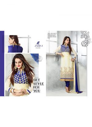 Cream NavyBlue3992 Embroidered Georgette Party Wear Straight Suit at Zikimo