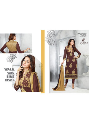 Brown3995 Embroidered Georgette Party Wear Straight Suit at Zikimo