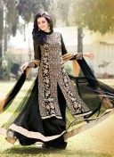 Black Georgette Full Embroidered Frontcut Wedding Lehenga Choli at Zikimo