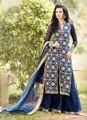 DarkBlue Georgette Full Embroidered Wedding Lehenga Choli at Zikimo