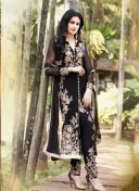 Black Georgette Full Embroidered Frontcut Leggi Pants Suits at Zikimo