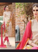 Tan Pink Floral Embroidery WeddingParty Frontcut Suit at Zikimo