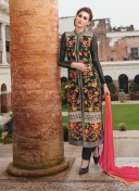 Black Pink Floral Embroidery WeddingParty Frontcut Suit at Zikimo