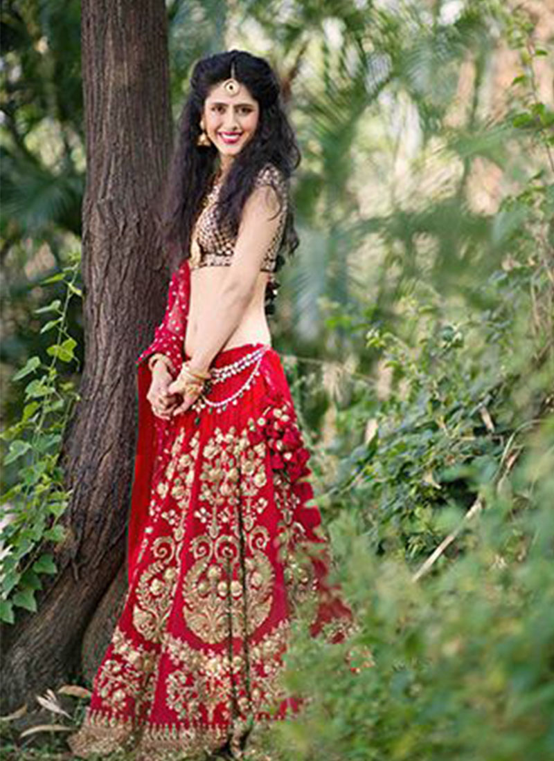 Red and hotsell black bridal lehenga