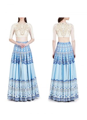 Blue Taffeta DigitalPrinted Embroidered Festive Wear Lehenga Choli at Zikimo