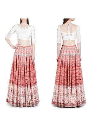 Red Taffeta DigitalPrinted Embroidered PartyWear CropTop Lehenga Choli at Zikimo