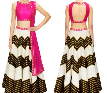 Ivory Black RawSilk DigitalPrinted Embroidered Navratri Lehenga Choli at Zikimo
