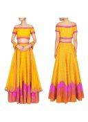 Yellow DarkPink RawSilk DigitalPrinted Embroidered Navratri Sequins Lehenga Choli at Zikimo