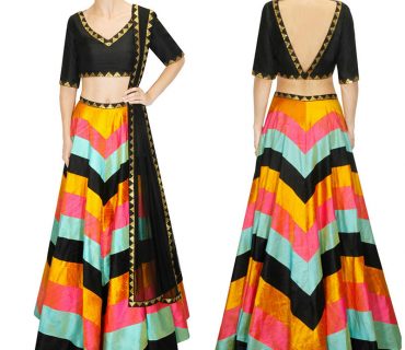 Black Multicolor RawSilk DigitalPrinted Embroidered Navratri Lehenga Choli at Zikimo