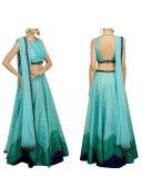 AquaBlue RawSilk DigitalPrinted Embroidered Navratri Lehenga Choli at Zikimo