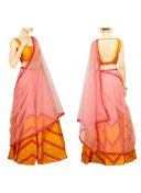 Mustard Pink RawSilk DigitalPrinted Embroidered Navratri Lehenga Choli at Zikimo