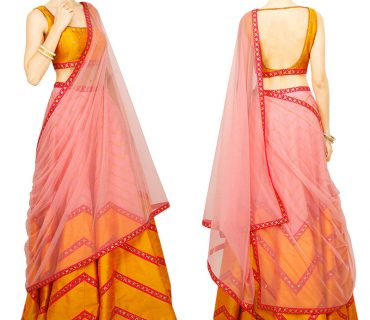 Mustard Pink RawSilk DigitalPrinted Embroidered Navratri Lehenga Choli at Zikimo 1 Mustard Pink RawSilk DigitalPrinted Embroidered Navratri Lehenga Choli at Zikimo