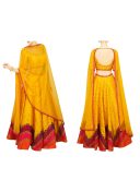 DarkYellow RawSilk DigitalPrinted Embroidered Navratri Lehenga Choli at Zikimo