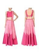 Two Tone Pink RawSilk DigitalPrinted Embroidered Navratri Lehenga Choli at Zikimo