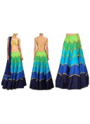 Blue Green RawSilk DigitalPrinted Navratri Zigzag Design Lehenga Choli at Zikimo